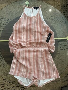 Lulu's Blush Pink Striped Spaghetti Strap Romper- NWT
